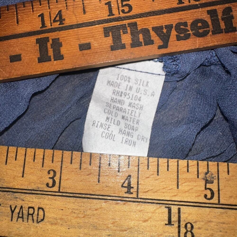BODIL Lagenlook Blue Sheer LS Silk Blouse L black trim Art To Wear Layered USA - Picture 4 of 7